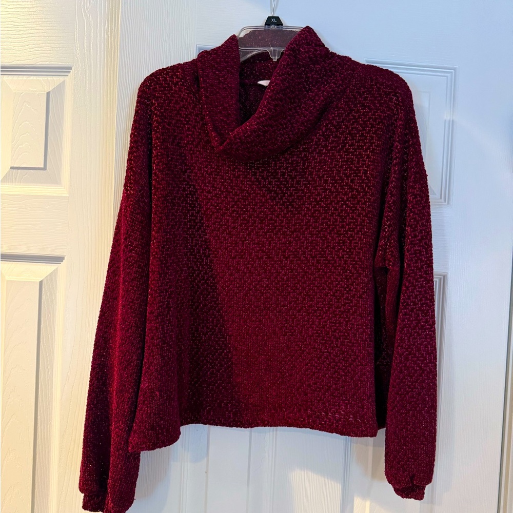 Cozy Maroon Chenille Cowl Neck Sweater